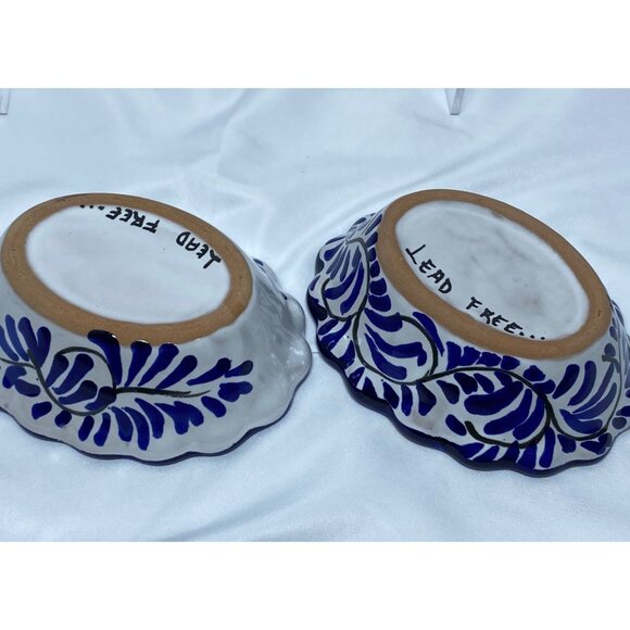 2 Handcrafted Mexican Talavera Ceramic Oval Bowls Floral Design Lead Free - Picture 5 of 10